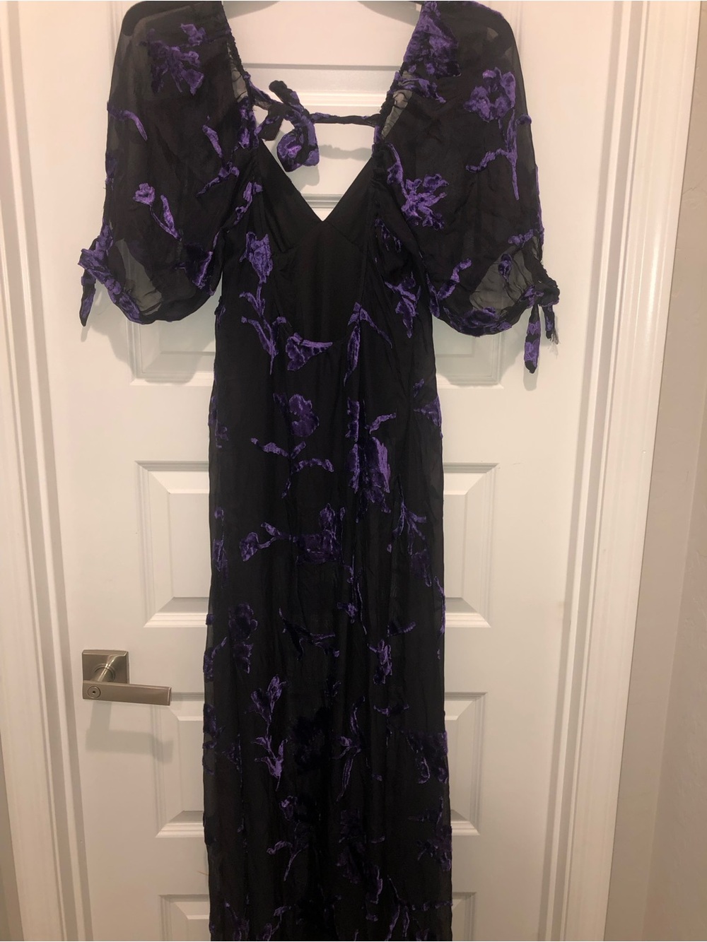 Free People Dahlia Black Purple Floral Burnout Witchy Dress Maxi Gown sz M - Picture 8 of 9